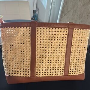 Brown and Tan Woven Tote Bag